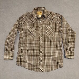 Wrangler Western Button-Up Shirt Long Sleeves Plaid Beige White Mens Size Large